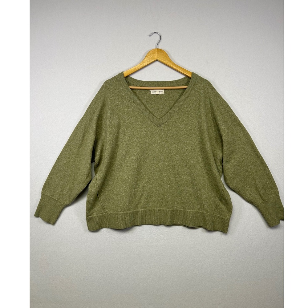 Gorpcore Earthy Lucky Brand Womens XXL Olive Green V-Neck Oversized Knit Sweater